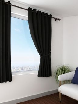 Swayam - Blackout Eyelet Window Curtain - Solid Charcoal Grey