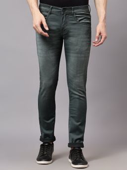 Cantabil - Men Dark Green Light Fade Stretchable Jeans