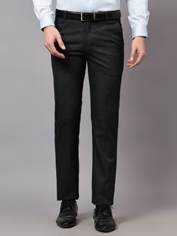 Cantabil - Men Charcoal Black Non Pleated Checkered Formal Trouser