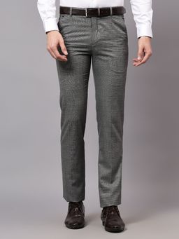 Cantabil - Men Grey Non Pleated Checkered Formal Trouser