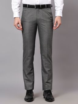 Cantabil - Men Grey Non Pleated Checkered Formal Trouser