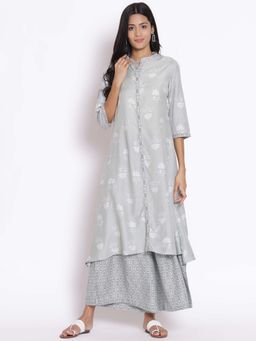 Shree - Women Muslin Grey Floral Printed Kurta With Palazzo (Set Of 2)
