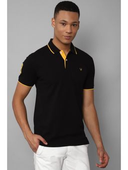 Allen Solly - Men Black Solid Polo Neck T-Shirt