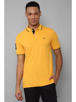 Allen Solly - Men Yellow Solid Polo Neck T-Shirt