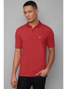 Allen Solly - Men Red Solid Polo Neck T-Shirt