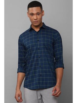 Allen Solly - Men Navy Slim Fit Check Full Sleeves Casual Shirts