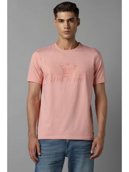 Louis Philippe - Men Pink Solid Crew Neck T-Shirt