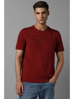 Louis Philippe - Men Maroon Solid Crew Neck T-Shirt