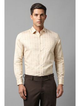 Louis Philippe - Men Beige Slim Fit Stripe Full Sleeves Formal Shirt