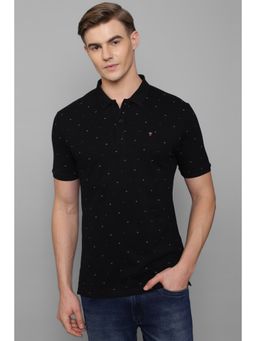 Louis Philippe - Men Black Print Polo Neck T-Shirt