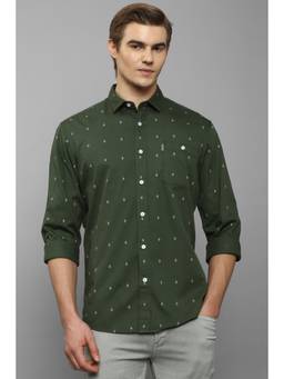 Louis Philippe - Men Green Slim Fit Print Full Sleeves Casual Shirt