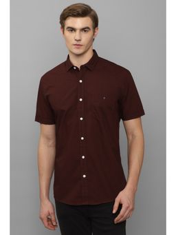 Louis Philippe - Men Maroon Slim Fit Print Half Sleeves Casual Shirt