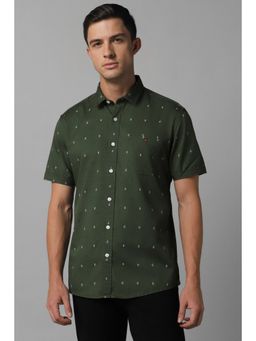 Louis Philippe - Men Green Slim Fit Print Half Sleeves Casual Shirt