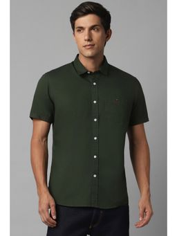 Louis Philippe - Men Green Slim Fit Solid Half Sleeves Casual Shirt