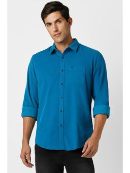 Peter England - Men Blue Slim Fit Solid Full Sleeves Casual Shirt