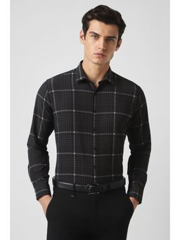 Van Heusen - Men Black Slim Fit Check Full Sleeves Formal Shirt