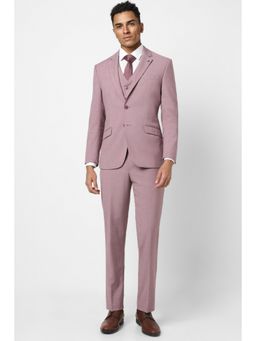 Van Heusen - Men Pink Solid Slim Fit Formal Three Piece Suit (Set of 3)