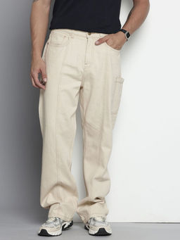 The Indian Garage Co - Men's Loose Fit Solid Mid Rise Jeans