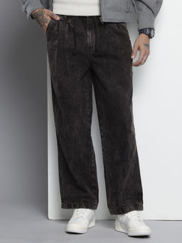 The Indian Garage Co - Men's Black Relaxed Fit Solid Mid Rise Jeans