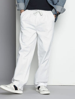 The Indian Garage Co - Men's Relaxed Fit White Solid Mid Rise Jeans