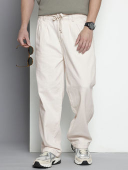 The Indian Garage Co - Men's Relaxed Fit Off White Solid Mid Rise Jeans