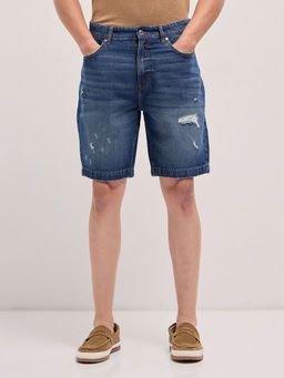The Bear House - Men's Dark Blue Relaxed Cotton Casual Short