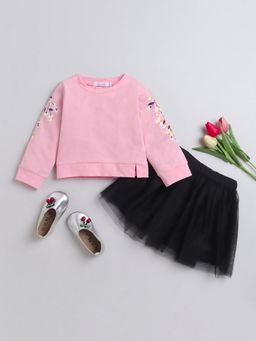 Hopscotch - Girls Pink Full-Sleeve Floral Print Blouse And Skirt Set