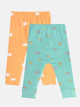 Hopscotch - Girls Orange and Blue All-Over Print Cotton Leggings Pack of 2