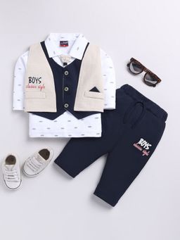 Hopscotch - Printed T-Shirt, Waistcoat and Pant Set with Tie