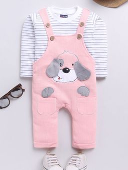 Hopscotch - 2-Piece Striped Print Cotton T-Shirt and Dungaree