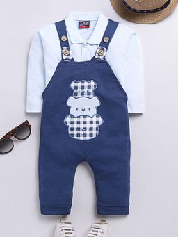 Hopscotch - 2-Piece Bear Patchwork Cotton Dungaree and T-Shirt