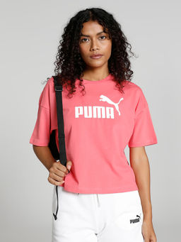 Puma - Essentials Cropped Logo Women's Pink T-Shirt
