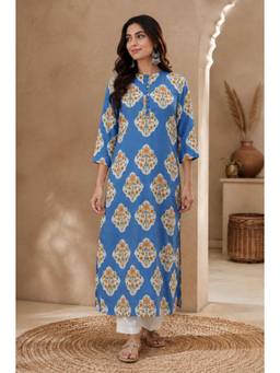 SILCHIC - Women Blue Floral Printed Straight Kurta with Pant