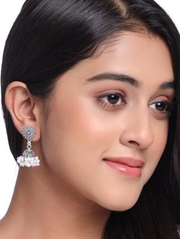 NVR - Silver Toned Dome Shaped Jhumkas Earrings