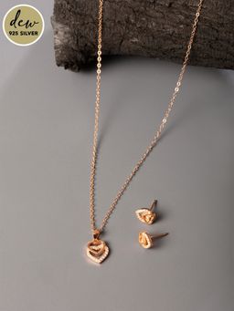 Pipa Bella by Nykaa Fashion - Dew by PB Stunning CZ Stone Rose Gold Dual Hearts Jewellery Set