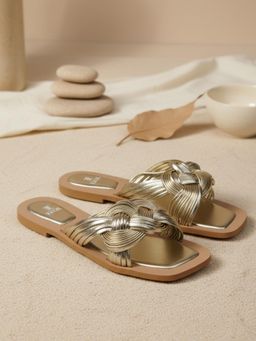 EZOK - Women Gold Leather Slip On Flats