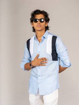 MENOIR - Patched Shades Of Blue Shirt