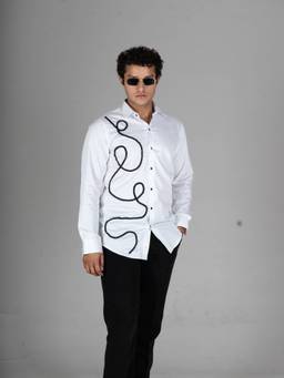 MENOIR - Tangled White Bead Embroidery Shirt