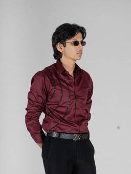 MENOIR - Wave Embroidered Wine Shirt