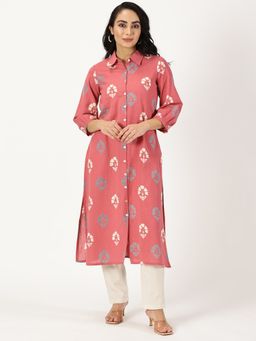 Saffron Threads - Pink Floral Print Shirt Kurta