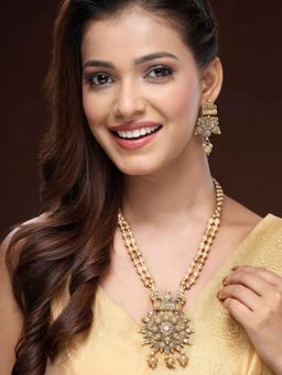 ADIVA - 22K Gold-Plated Kundan Stone-Studded Beaded Traditional Jewellery Set