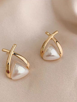 Stol'N - Gold Metal Cross Pearl Drop Earrings