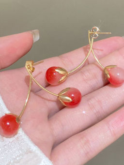Stol'N - Fashion Gold Alloy Imitation Crystal Cherry Red Drop Earrings
