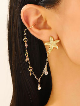 Stol'N - Gold With Diamonds Alloy Starfish Ear Cuff Earrings