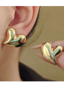 Stol'N - Gold Alloy 3D Heart Drop Earrings