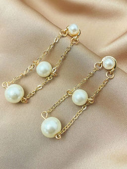 Stol'N - Gold Geometric Pearl Drop Earrings