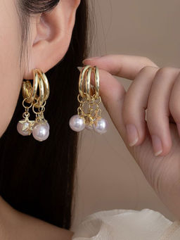 Stol'N - Gold Alloy Pearl Five-Pointed Star Drop Earrings