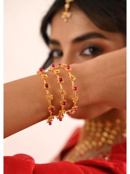 Tangerine - Sunehri Pink Stone Cuff (Pack Of 2)