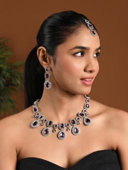 I Jewels - Silver-Plated Kundan-Studded Jewellery Set