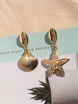 Stol'N - Shell Starfish Asymmetrical Alloy Starfish Shell Geometric Drop Earrings